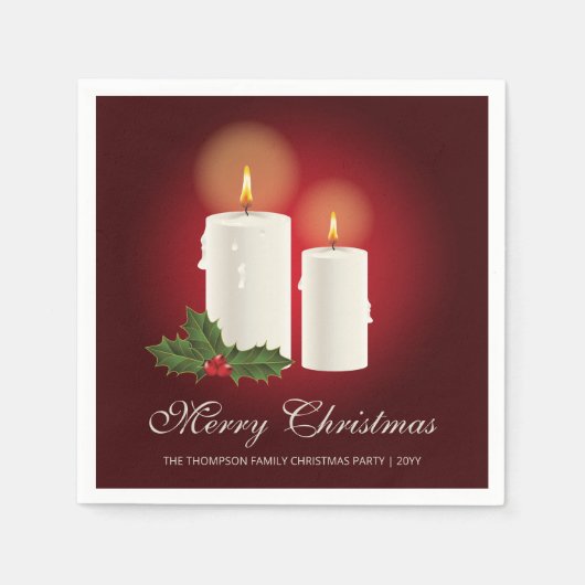 赤の上に白いクリスマスキャンドルと文字 スタンダードカクテルナプキン (正面)