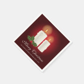 赤の上に白いクリスマスキャンドルと文字 スタンダードカクテルナプキン (角)