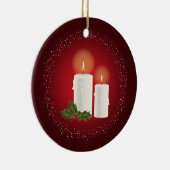 赤の上に白いクリスマスキャンドルと文字 セラミックオーナメント (右)