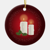 赤の上に白いクリスマスキャンドルと文字 セラミックオーナメント (正面)