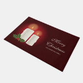 赤の上に白いクリスマスキャンドルと文字 ドアマット (アングル)