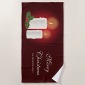 赤の上に白いクリスマスキャンドルと文字 ビーチタオル (正面)