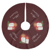 赤の上に白いクリスマスキャンドルと文字 ブラッシュドポリエステルツリースカート (正面)