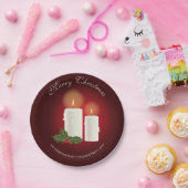赤の上に白いクリスマスキャンドルと文字 ペーパープレート (パーティー)