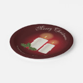 赤の上に白いクリスマスキャンドルと文字 ペーパープレート (アングル)