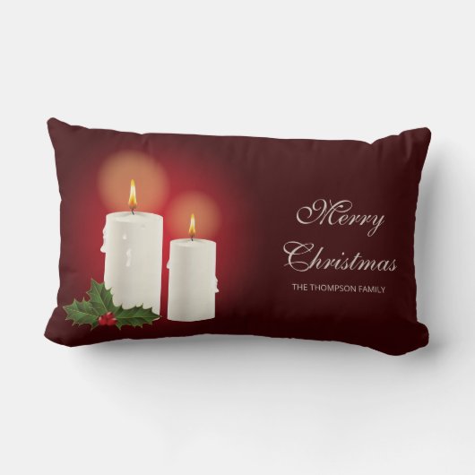 赤の上に白いクリスマスキャンドルと文字 ランバークッション (裏面)