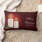 赤の上に白いクリスマスキャンドルと文字 ランバークッション (ブランケット)