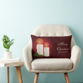 赤の上に白いクリスマスキャンドルと文字 ランバークッション (椅子)