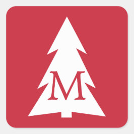 赤の上に白い幾何学的な木とモノグラムカスタム付き スクエアシール