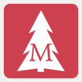 赤の上に白い幾何学的な木とモノグラムカスタム付き スクエアシール (正面)