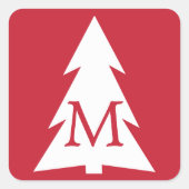 赤の上に白い幾何学的な木とモノグラムカスタム付き スクエアシール (正面)