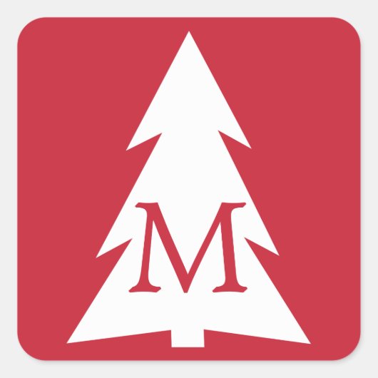 赤の上に白い幾何学的な木とモノグラムカスタム付き スクエアシール (正面)