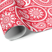 赤の上に白のヴィンテージペイズリーパターン ラッピングペーパー (ロールコーナー)