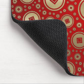 赤の上中国のに幸運な金ゴールドコイン模様 マウスパッド (コーナー)