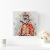 赤の上海中国のゆええんぱいの花嫁 スクエア壁時計 (ホーム)