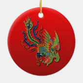 赤の中国ので豊かな孔雀の入れ墨のデザイン セラミックオーナメント (裏面)