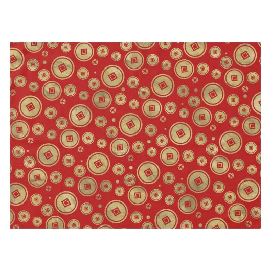 赤の中国のな硬貨パターン金ゴールド テーブルクロス (正面(横))