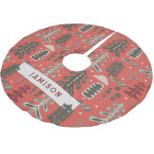 赤の北欧の緑と白のツリーパターン ブラッシュドポリエステルツリースカート (アングル)