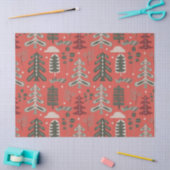 赤の北欧の緑と白のツリーパターン 薄葉紙 (クラフト)