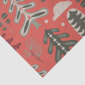 赤の北欧の緑と白のツリーパターン 薄葉紙 (詳細)