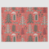赤の北欧の緑と白のツリーパターン 薄葉紙 (正面)