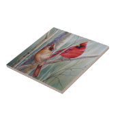 赤の北（鳥）ショウジョウコウカンチョウ鳥ペア水彩画 タイル (側面)