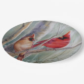 赤の北（鳥）ショウジョウコウカンチョウ鳥ペア水彩画 ペーパープレート (アングル)