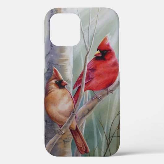 赤の北（鳥）ショウジョウコウカンチョウ鳥ペア水彩画 Case-Mate iPhoneケース (裏面)