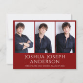 赤の卒業写真の詳細のお知らせ ノートカード (正面)