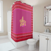 赤の大きな黄色とマゼンタの蘭 シャワーカーテン (インサイチュ)