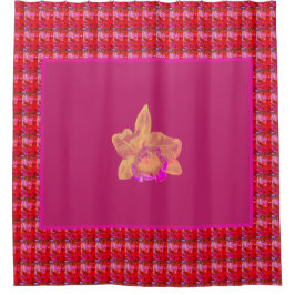 赤の大きな黄色とマゼンタの蘭 シャワーカーテン