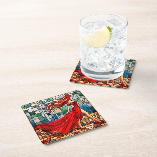 赤の女性 スクエアペーパーコースター (インサイチュ)