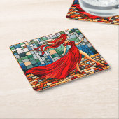 赤の女性 スクエアペーパーコースター (アングル)