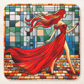 赤の女性 スクエアペーパーコースター (正面)