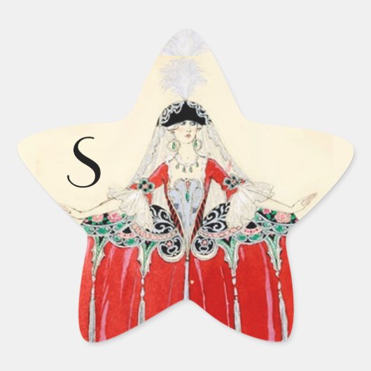 赤の女性,美しい,ファッションの衣装,星モノグラム 星シール (正面)
