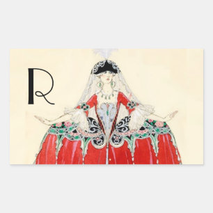 赤の女性,美しい,ファッション衣装デザインモノグラム 長方形シール