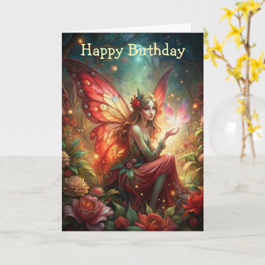 赤の妖精 カード (黄色い花)