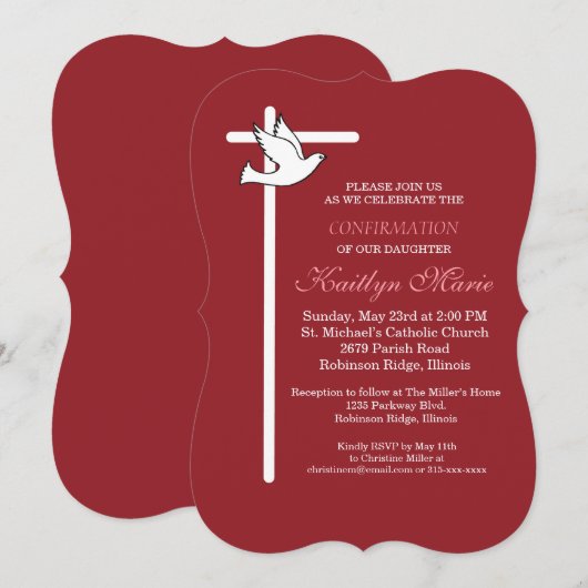 赤の娘の確認十字の鳩 招待状 (正面/裏面)