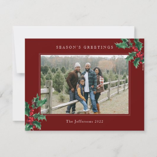 赤の季節の挨拶クリスマスカスタム写真 シーズンカード (正面)