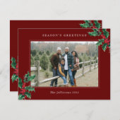 赤の季節の挨拶クリスマスカスタム写真 シーズンカード (正面/裏面)