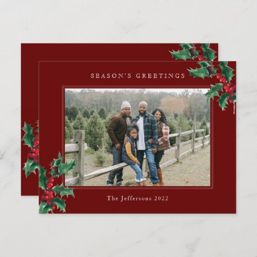 赤の季節の挨拶クリスマスカスタム写真 シーズンカード (正面/裏面)