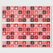 赤の市松模様にクリスマス ラッピングペーパー (フラット)