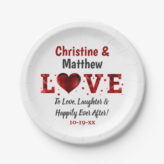 赤の後ずっと楽しく笑い結婚を ペーパープレート (正面)