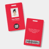 赤の従業員写真、バーコード、ロゴ、名前の合計 バッジ (表裏)