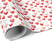 赤の愛のハート、水色パターン。 ラッピングペーパー (ロールコーナー)