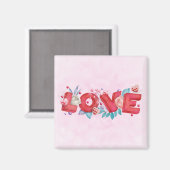 赤の愛の文字はっきりしたブロックフォント水色 マグネット (正面/裏面)