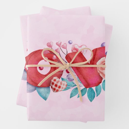 赤の愛の文字はっきりしたブロックフォント水色 ラッピングペーパーシート (インサイチュ)