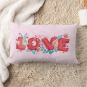 赤の愛の文字はっきりしたブロックフォント水色 ランバークッション (ブランケット)