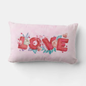 赤の愛の文字はっきりしたブロックフォント水色 ランバークッション (裏面)