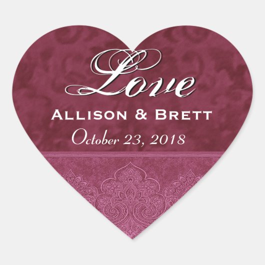 赤の愛の花嫁と花婿のデート ハートシール (正面)